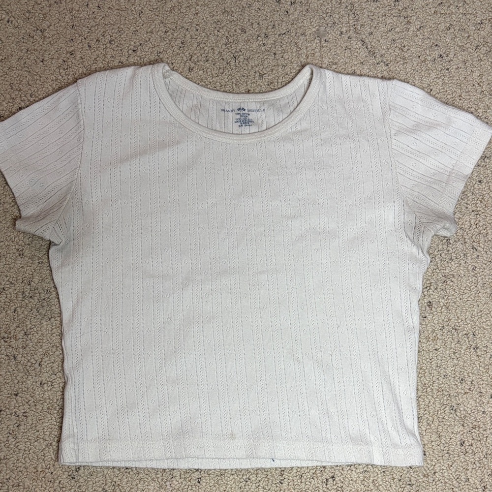 Brandy Melville Women's White Short Sleeve Knit Tee